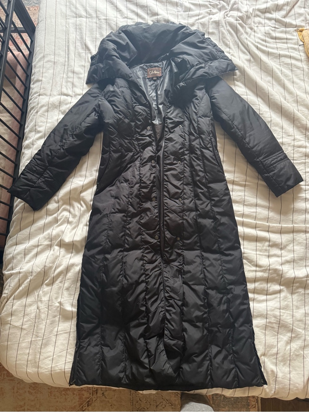 Cole Haan Black Extra Long Quilted Puffer Coat